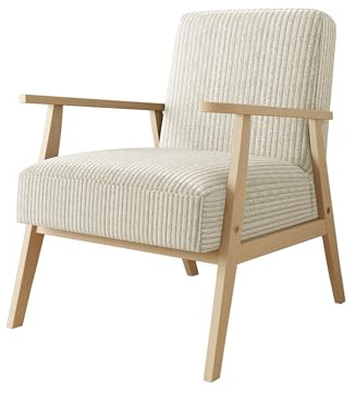 Mirjan24 Sessel Wikez Cord, Polstersessel mit Holzarmlehne, Lehnstuhl, Holz Stuhl, Retro Sessel, Sitzmöbel Wohnzimmer (Poso 100)