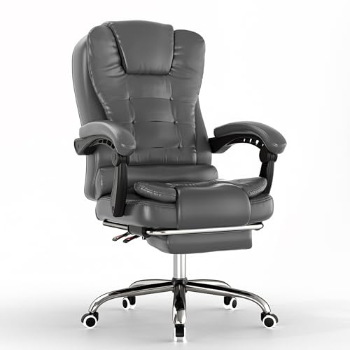 Blisswood Office Chair, Desk Chair with Lumbar Support, Ergonomic Office Chair with Footrest, Adjustable Height, 135° Recline Tilt Function 360° Swivel for Home Office Working (Grey)