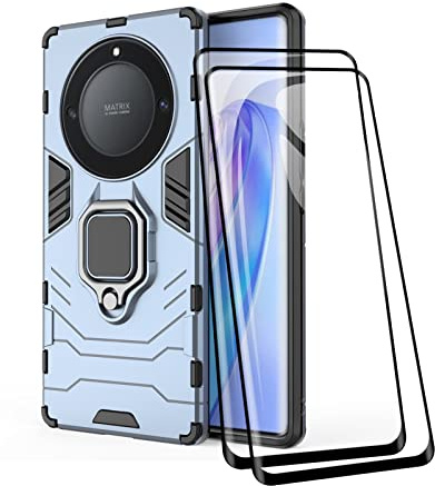 TEYYOS Funda + [2 Piezas] Protector de Pantalla para Honor Magic5 Lite 5G/Magic 5 Lite, TPU/PC Antigolpes Armor Protección Carcasa [360° Soporte] con 9H Dureza Vidrio Templado Protector, Azul