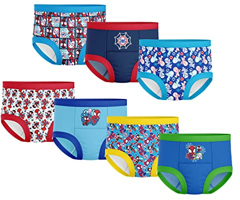 Marvel Unisex Baby Spiderman and Super Hero Friends 7PK or 10PK Potty Training Pants with Success Chart and Stickers Sizes 18M, 2T, 3T, 4T, Spidy7pk
