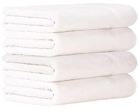Luckytowel Duschtuch Set 70x140 cm – Oeko-TEX Badetücher aus 100% Baumwolle mit 600 g/m² – Badehandtuch groß mit Aufhängeschlaufe – flauschig & saugstark – Frottee Handtücher Set – 4er Pack Weiß
