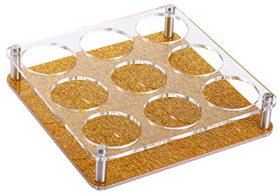 JISADER Wine Glass Cup Rack Acrylic Glasses Cup Serving Tray Save Space Heavy Base Freestanding Whisky Glass Holder Wine Glass Stand for Tabletop, 9Hole Aureate