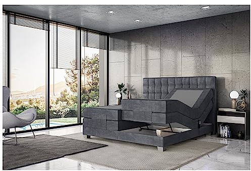 MEBLINI Boxspringbett Elektrisch Verstellbar - Gepolstert Doppelbett mit Matratzen und Toppers - Polsterbett - Bett mit Kopfteil - Edison - 180x200 - H3/Dunkelgrau Samt