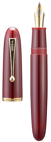 Jinhao 9019 Füllfederhalter aus Acryl, Größe 8, extra feine Feder mit Tintenkonverter, Weinrot, klassisches Design, glattes Schreibstift (Goldrand)