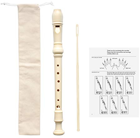 CB SKY Sopranblockflöte aus Kunststoff (Flöte) mit Reinigungsstab und Aufbewahrungstasche für Kinder/Schüler/Anfänger (Elfenbein)