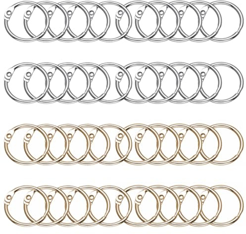 CRLLDPM 40 Stück Buchringe, 20mm Ringbinder, Metall Buchbinderinge Loseblatt Verbinder, Ring Binder Buch Ringe Heftringe, Für Scrapbook, Album, Memo-Ablage, Handwerk (Gold und Silber)