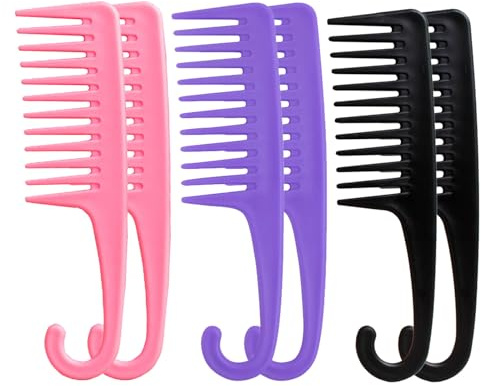 EUPSIIU 6 Pezzi Pettine, Pettine a Denti Larghi, Pettine a Denti Grandi da Doccia, Pettini Styling con Denti Larghi, per Districare i Capelli Bagnati o Ricci per Uomini e Donne (Viola, Rosa, Nero)
