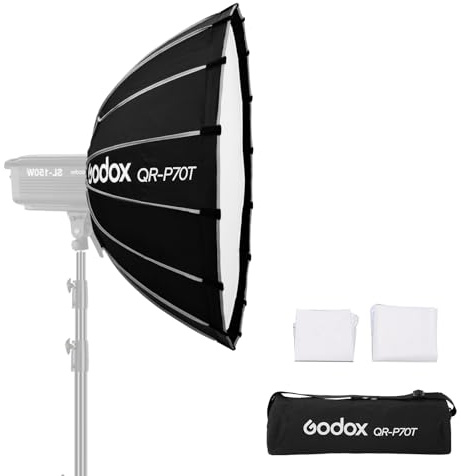 Godox QR-P70T Quick Release Parabolic Softbox 27.6in 70cm Bowens Mount Softbox with Carry Bag 2 Diffusers for Photography Shooting Continuous Light Monolights Video Portrait Shooting