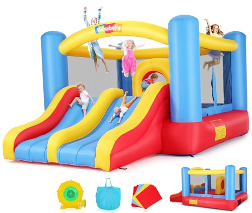 Whubefy Bounce House for Kids 3-6 Big Kids 8-12, 12.6FTx9FT Inflatable Bounce House with Blower Double Slide Obstacle, Indoor Outdoor Blow up Bouncy Castle Jump House for Family Backyard Party Gift
