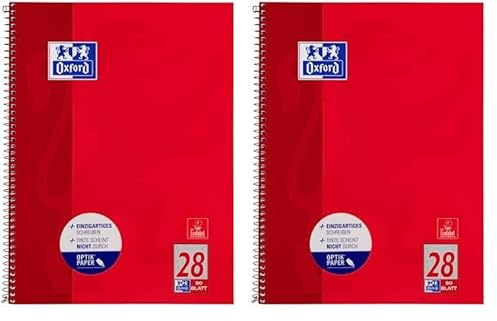 Oxford Collegeblock A4 kariert, mit Doppelrand, 80 Blatt, rot, 1 Stück (Packung mit 2)