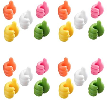 20PCS Thumb Hooks, Self Adhesive Small Hand Hooks Stick on Hooks Cable Organiser for Home, Office, Desk, Car (Random Color)