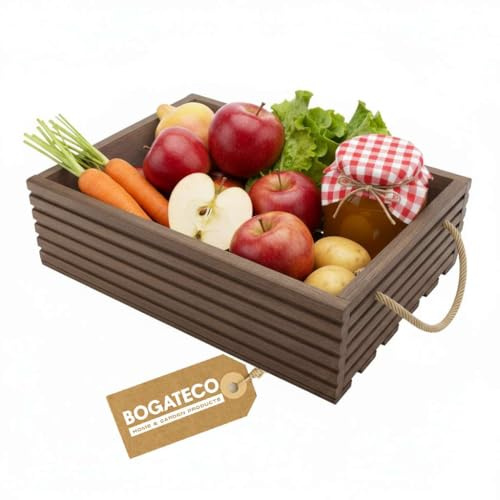 BOGATECO Holzkiste Natur | 50 cm x 35 cm x 14,5 cm | Holzbox | Deko Holzkisten | Obstkiste | Gemüsekiste | Holzkiste zur Aufbewahrung | Aufbewahrungsbox Kiste Holz Geschenk Deko Weinkiste | Dark Brown
