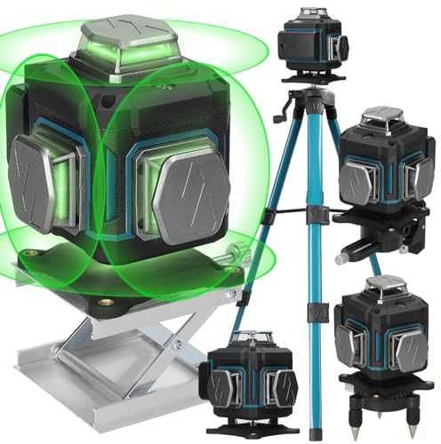 Kreuzlinienlaser mit Stativ Hancaner Multifunktionaler 4D 16 Line Laser Level, Grün Laser Wasserwaage 360° Level 3° Selbstnivellierende mit 2 * 2400 mAh Batterien