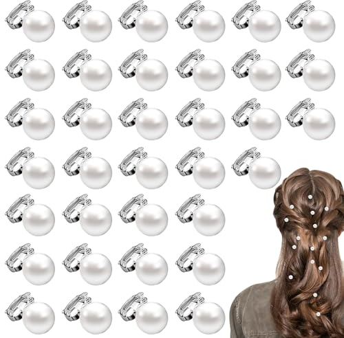 Haarperlen Zum Klipsen 35PCS Haarschmuck Perlen Weiße Perlen Haarschmuck Spiral-Haarnadeln Süße Hochzeits-Haarspangen Perlenspangen für Frauen Hochzeit Prom Party Mädchen
