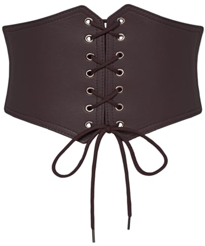SCARLET DARKNESS Schnürgürtel Damen PU Leder Lace-up Tied Waspie Breiter Steampunk Korsettgürtel Kaffee XXL
