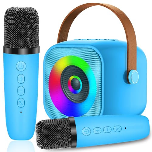 Karaoke Niños con 2 Microfono Inalambricos, Portátil Microfono Niños con Luces LED, Máquina de Karaoke Bluetooth Regalos para Niñas Juguete Fiestas de Familiares