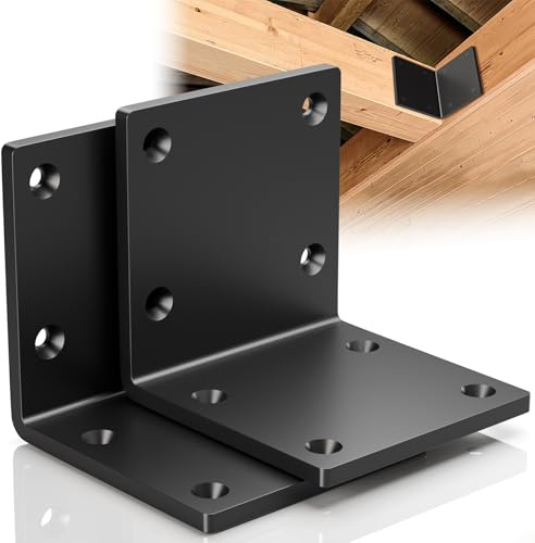 Dabolang 6 X 6 X 5 Heavy Duty Steel L Angle Bracket for Wood, Large 90 Degree Corner Shelf Support Bracket, 6x6 Post to Beam Connector, Thickness 1/4(6mm), Max Load 300lbs-2 Pcs