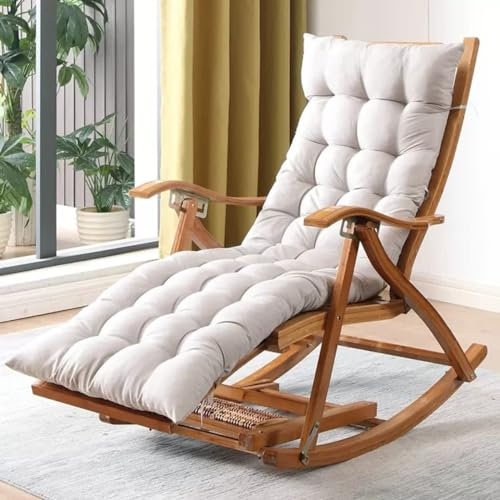 FZZIBQYR Schaukelsessel, zusammenklappbarer, Verstellbarer Schaukelstuhl, weich gepolstert, Lazy Chair Glider für den Balkon, Poolrand, Hinterhof, Freizeitstuhl aus Holz, Old Man Chair (hellgrau)