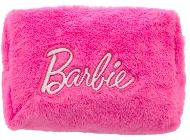 BARBIE – Große, Pinke Kosmetiktasche aus Kunstfell – 23 x 15 cm – Ultraweich & praktisch – Für Kosmetik zu Hause oder unterwegs – Offizielles Mattel-Zubehörprodukt