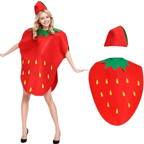 Disfraz de fresa de Halloween para adultos, disfraz de frutas novedoso, suministros divertidos para fiestas, disfraces de comedia para juegos de simulación y bailes de máscaras