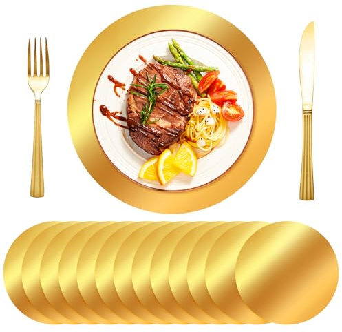 LeonBach Platzsets aus Papier, rund, goldfarben, 31,8 cm, Einweg-Papier-Ladegerät, dekorative Tischsets, Spiegel, goldfarben, Platzsets für Esstisch, Hochzeit, Geburtstag, Bankett, Muttertag,