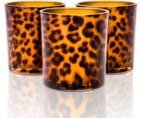 Toptime Lot de 3 photophores votifs en Verre avec imprimé léopard pour Noël, centres de Table, Saint-Valentin, décoration