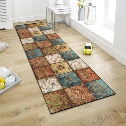 WTHYGB Teppich Läufer Flur, Küchenläufer 60x180cm rutschfest Waschbar | Bettvorleger für Waschküche, Vorzimmer, Schlafzimmer Küche und Wohnzimmer, Carpet Boho
