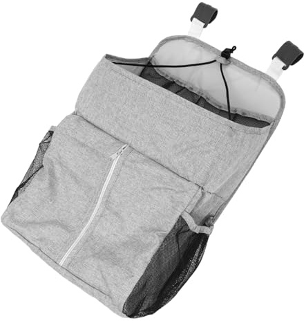 BESTonZON 1pc Cradle Hanging Storage Bag for Crib Multi-functional Diaper Organizer Gray Material for Strollers and Bedside Storage Keeps Essentials Neat and Accessible