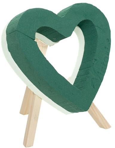 Creativery Nass Steckschaum Herz 30cm offen mit Holzständer H.32cm - für Profi Floristen & Hobby Bastler - Frischblumen Steckschwamm - Blumen Steckmasse - Floristik Zubehör & Floristikbedarf - Grün