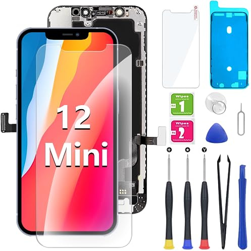 YOXINTA Display für iPhone 12 Mini 5,4 Zoll, Display für iPhone 12 Mini LCD, komplett, Ersatz, Display für iPhone 12 Mini Touchscreen, 3D, Digitalisierer, Komplettanlage, wasserdichter Rahmen
