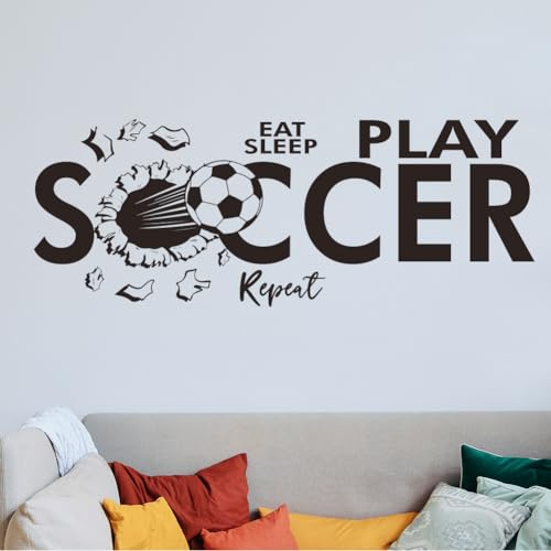 SUPERDANT Wandaufkleber Fußball Spielen Mit Der Aufschrift Wandsticker Eat Sleep Play Soccer Wandtattoo Repeat Motivierende Vinyl Wandsticker Buchstaben Wanddeko Für Schlafzimmer Wohnzimmer Büro