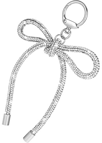 Mabor Schleife Taschenanhänger Silber, Taschen Anhänger Damen, Y2k Strass Schleife Bag Charms Süße Schlüsselanhänger Strass Schleifen Taschen Charms Schleifen Keychain Handyanhänger