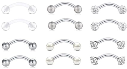 12 PCS Curved Barbell Eyebrow Piercing Jewellery 16G Stainless Steel Rook Daith Cartilage Earring Eyebrow Bar Helix Banana Bars 8mm 10mm