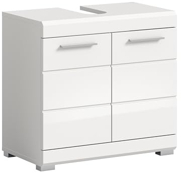 xonox.home - Waschbeckenunterschrank Scout 60x56x34 cm in weiß und weiß Hochglanz - Badmöbel Badschrank Unterschrank Badezimmer- erstklassige Qualität hochwertig verarbeitet Zeitloses Design