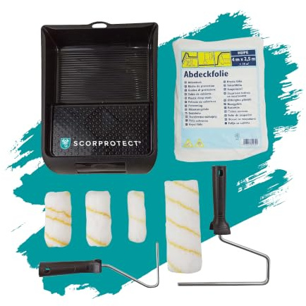 Scorprotect® Profi Universal Farbroll-Set 3 tlg. Polyester-Farbwalze 25 cm und Alu-Teleskopstange