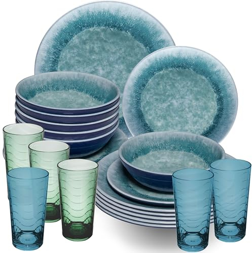 Melamin Geschirr Set Adria Blue 6 Personen Blau Wohnwagen Camping Picknick