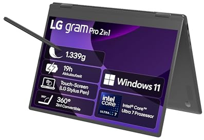 LG gram Pro 16 16T90TP-K.AA78G (16 Zoll) OLED 2in1 Notebook, Intel Core Ultra 7 255H, Intel Arc™ 140T GPU, 16GB RAM, 1TB SSD, federleicht (1,399 kg), gram AI, 77 Wh, Thunderbolt 4, Schwarz