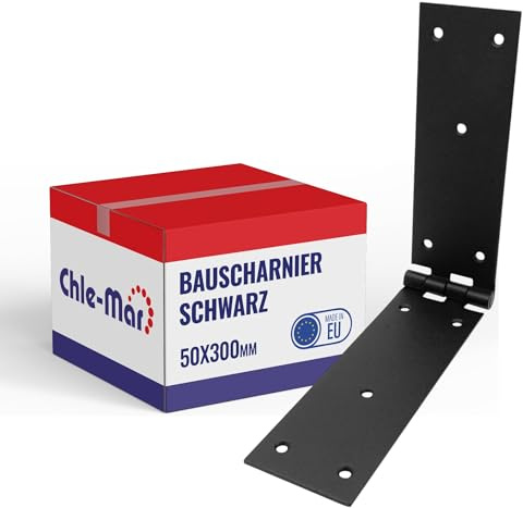 Chle-Mar Scharniere Schwerlast Schwarz 50x300mm, Wetterfest | Robustes Türscharnier für Möbel & Holztüren, Stabiles Kistenband für Truhen & Schränke, Langlebig, für Innen & Außen