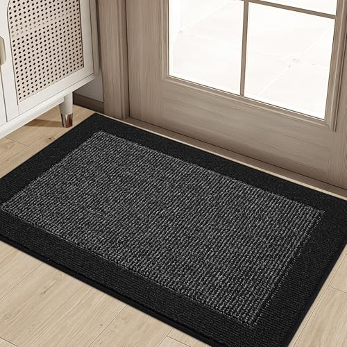 BEQHAUSE Inside Door Mat, 50x80cm Machine Washable, TPR Non Slip, Black | Door Mat, Dirt Trapper, Super Absorbent, Low-Profile for High-Traffic Areas, Hallways, Entryways, Balcony, etc, Polypropylene