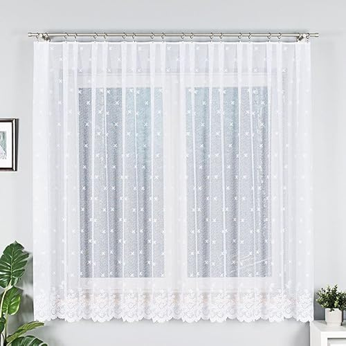 Gardinen Vorhangen Weiß Jacquard 400x150 cm (BxH) Bonita Moderne Fertiggardine mit Kräuselband Genähte Seiten Pflegeleicht Bleibt