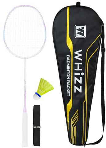BAIHUALIN WHiZZ Badmintonschläger Leichter Carbon Graphit Badmintonschläger mit Griffband, Federball & Tragetasche, Lila ZM679