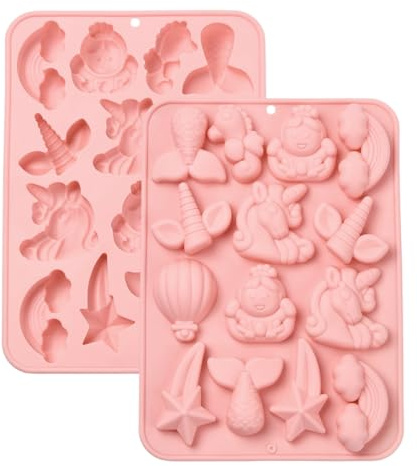 UR URLIFEHALL 2 Pcs Unicorn Silicone Moulds Fairy Tale Animal Rainbow Chocolate Moulds for Cake Candy Cupcake Soap Cookie Ice Cube Crafts