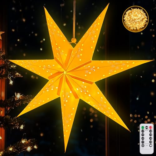 Papierstern Lampenschirm,45cm Papiersterne Zum Aufhängen,Weihnachten mit Timer und 8 Beleuchtungsmodi,Weihnachtsstern Papier,Papierstern Dekoration,Sterne Papier zum Fensterdeko