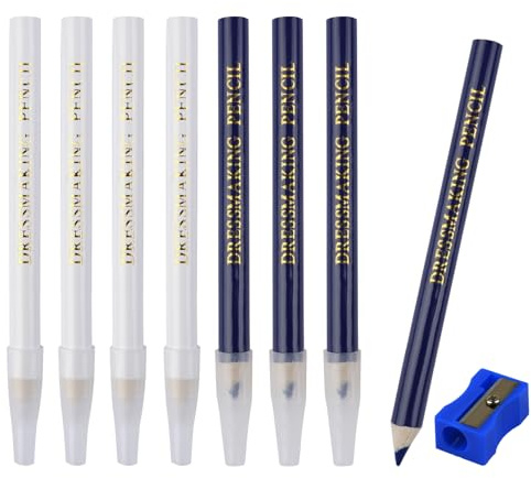 Neerow 8 Stück Schneiderkreide, 8,8 cm Schneiderkreidestift mit Bleistiftspitzer, Nähkreide Stoffkreide mit Stiftkappe, Nähen Bleistift für Schneiderei Nähen Notizen Basteln (Weiß, Blau)