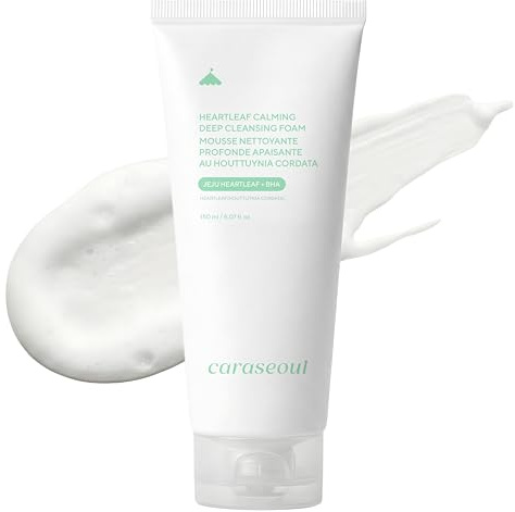 caraseoul Heartleaf Espuma Limpiadora Facial Hidratante, Doble Limpieza, Limpieza Profunda de Poros, Ácido Hialurónico y BHA, para Piel Sensible, Grasa y Mixta, Skincare Coreana, Vegana (150 ml)