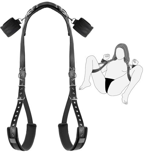 BDSM Bondage Restraint Kit for Couples – Adjustable Bed Straps with Handcuffs & Leg Ties, Neck to Thigh Harness Set for Beginners, Women & SM Play (Black)
