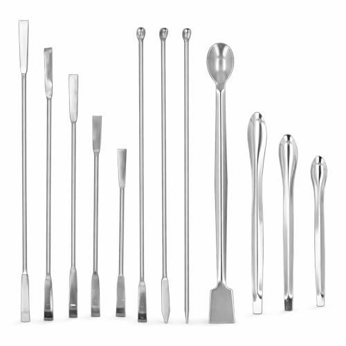 Generic Spatola Laboratorio in Acciaio Inossidabile 12 Pezzi, Kit di Strumenti per Spatola in Metallo, Paletta per Micro Reagenti in Acciaio Inossidabile e Strumenti a Doppia Faccia