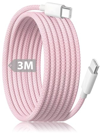 Générique Câble USB-C vers USB-C pour iPhone 17 16 15, 3 m 60W Charge Rapide Power Delivery, Câble Tressé Type C pour 16 15 Pro Max iPad Pro Air MacBook Galaxy, Google Pixel, Rose