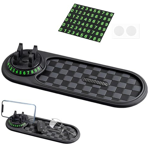 Multifunctional Car Anti Slip Mat, Rotatable Anti Skid Cars Dashboard Pad with Temporary Parking Number Car Anti Slip Mat Phone Holder Auto Universal Phone Holder
