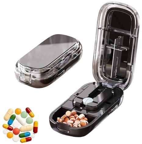 Soiftra Tabletten Teiler 1/4 Trenner Für Alle Tabletten – Präziser Tablettenteiler Mit Sicherheitsverschluss, Portabler Pillenschneider Für Kleine Und Große Tabletten Schwarz